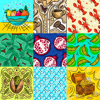 Universal Yums Advent Calendar advent art calendar candy colorful design digital illustration drawing food fun hand drawn illustration illustration art illustrator lobster patterns texture textures vibrant yums