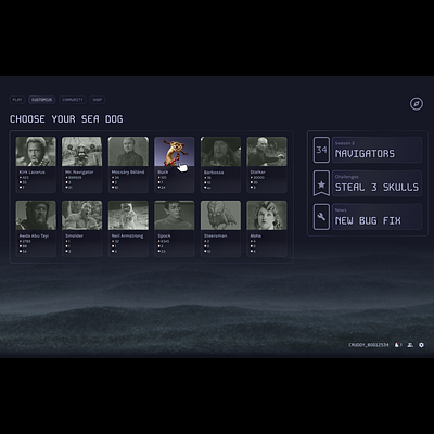 Navigator videogame interface branding card characters choosecard darkmode design discover exploration gaming navbar personalprofile ui videogameinterface videogamemenu videogames