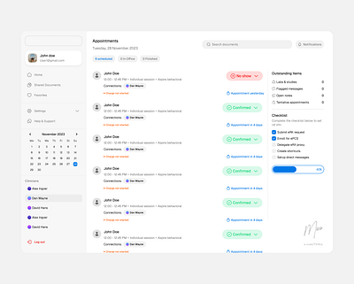 Document Management System for a Behavioural Health Clinic dashboard figma healthtech light mode product design ui ux