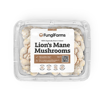 Fungi Farms Lion's Mane Mushrooms Packaging Design commercial design fungi lions mane mushrooms packaging design