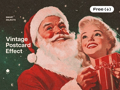 Vintage Christmas Postcard Effect christmas comic dots download effect festive free freebie halftone new year paper photo photoshop pixelbuddha postcard print psd retro template vintage