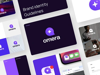 Omera AI Keyboard Brandbook ai brandbook branding chat chatgpt design grid guidelines keyboard logo logo applications omera product purple ui website