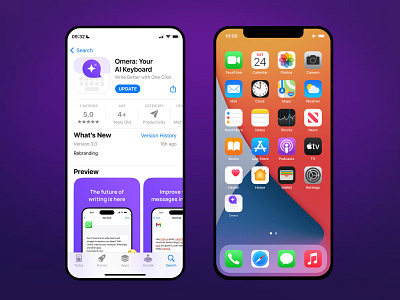 Omera AI Keyboard App Store assets app app store app stores apple store assets branding design icon app iphone logo product purple screens stores splash splash screen store assets stores ui ux