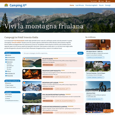 Redesign camping.it booking bookingcamping branding campingweb cards checkbox filters graphic design prices radiobuttons redesign ui uidesign webpage