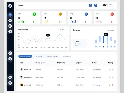 Barber Shop Dashboard Redesign appointment booking barber dashboard barbershop pos barbershop ui booking system business dashboard calendar ui clean ui client management hair salon dashboard haircut dashboard minimal ui modern ui saas dashboard salon management service booking ui ux design