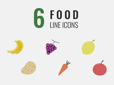 6 Food icons eco food fruits graphic design health healthy lifestyle icons line proper nutrition vegetables