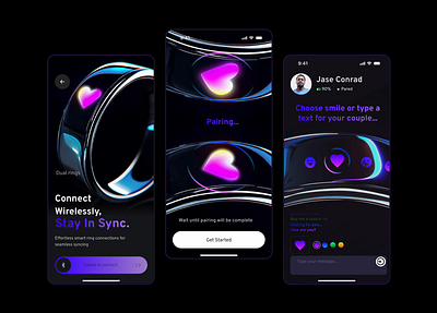 Pairing ring for couples - ein-des-ein.com android animation apple aura communication couple design emojis ios iot love messages mobile notification ring smart ring smart watch smile ui ux