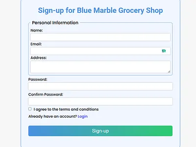 Daily UI Challenge #088 challenge css dailyui day88 design e commerce form groceryshop html shop sign up form ui uiux ux