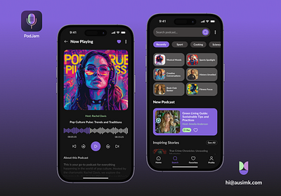 PodJam | Podcast Mobile App app appdesign appinterface application appui mobileappdesign mobiledesign podcastapp ui userinterface ux uxdesign