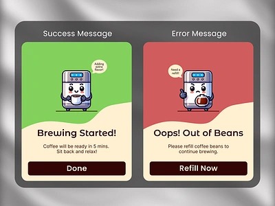 Day 9: UI Challenge - Flash Message Design for a Coffee Machine animation daily ui figma flash message graphic design mobile mobile app motion graphics ui uiux
