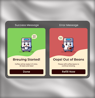 Day 9: UI Challenge - Flash Message Design for a Coffee Machine animation daily ui figma flash message graphic design mobile mobile app motion graphics ui uiux