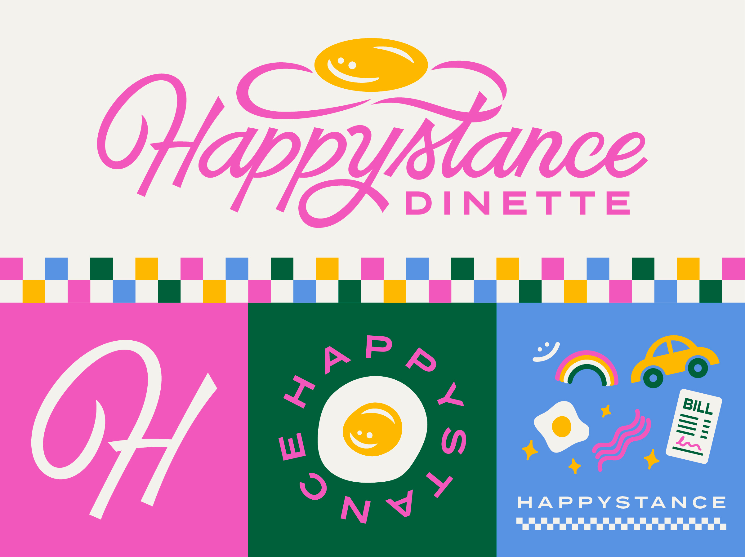 Happystance Dinette branding breakfast cute diner egg happy lettering logo pink restaurant