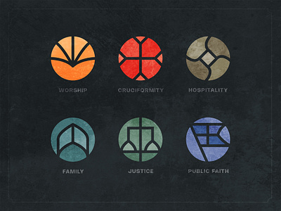 Church Core Values Icon Set bible branding christian church church branding colorful cross logo icon design identity illustration logo reformed worship