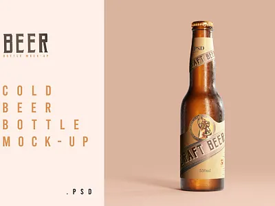 Cold Beer Bottle Mockup alcohol beer bottle brown bottle cold cold beer bottle mockup condensation water drops