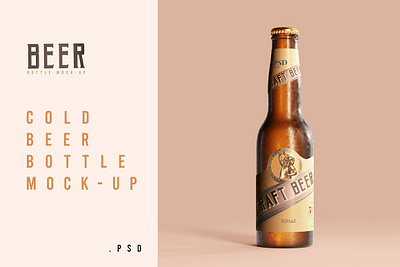 Cold Beer Bottle Mockup alcohol beer bottle brown bottle cold cold beer bottle mockup condensation water drops