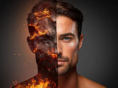 Two Faces, One Reality: Flames of Truth attractive thumbnail best design design flame human and flame irl thumbnail one reality: flames of truth professional thumbnail thumbnail youtube thumbnail