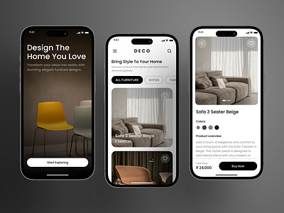 D E C O - Furniture Shopping Redefined app design appconcept design ecommerce furniture furniture buy home decor india product design shopping app startup concept ui uidesign uxdesign