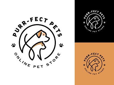 Online Pet Store 🐱🐶🐕🐾 Line Logo for Purr - Fect Pets badge graphic design lineart linelogo logo onlinepetstore petslogo petstorelogo