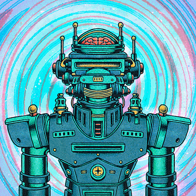 Number 8. comic comic style halftones illustration neo retro retro robot toy trippy vintage