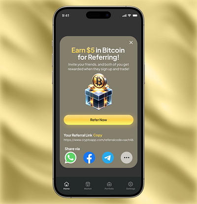 Day 14: UI Challenge - Pop-up overlay referring in Crypto App application crypto daily ui figma graphic design illustration mobile app referral referral screen ui uiux