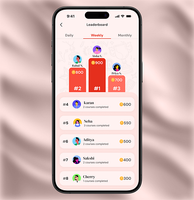 Day 17: UI Challenge - Leaderboard Screen in a Learning App aesthetic application branding daily ui design design challenge figma graphic design inspiration leaderboard learning app minimal deisgn mobile app ui ui design uiux