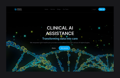 Clinical AI Assistance - Hero Header Section animation darktheme design healthtech illustration landingpage motion graphics prototyping ui uidesign uxdesign website