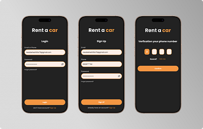 Car rental login screen - Mobile application ui