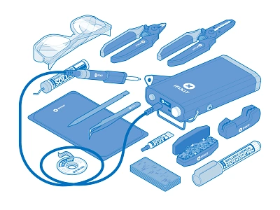 FixHub | Power Series Soldering Toolkit adobe illustrator diy electronics engineering fake3d health and safety instructional design isometric isometric art power tools repair soldering systematic design technical technical drawing technical graphics technical illustration tool vector graphics