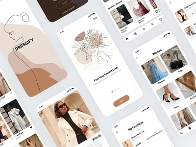 DRESSIFY Fashion App animation app design illustration typography ui ux