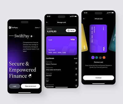 SwiftPay - Mobile finance app app design banking card design digital banking ewallet finance finance app finance management fintech fintech app fintech design mobile app mobile application product design ui ui design uiux ux wallet