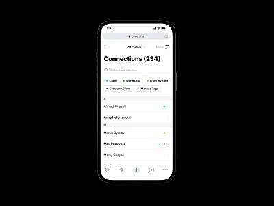 Connections Screen. Contacts. OVOU for Teams. NFC card add to contact business nfc card card for teams connection connections contact sharing contacts contacts list contacts screen corporate profile digital business card mobile design mobile ui my contacts nfc card nfc team cards share contact smart digital business card team cards ui