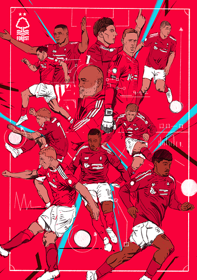 NFFC character football football illustrated football illustration football poster illustration illustrator nffc nottingham forest people portrait portrait illustration poster illustrated procreate soccer soccer poster stadium