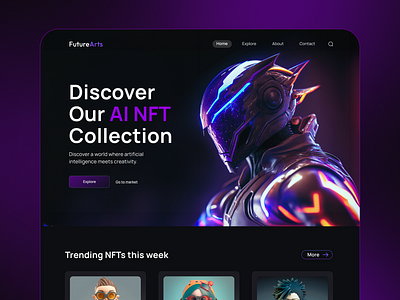 FutureArts Web UI Design ai arts ai websites landing page design modern design nft nft website ui ui ux uiux design user experiance user interface web design website design