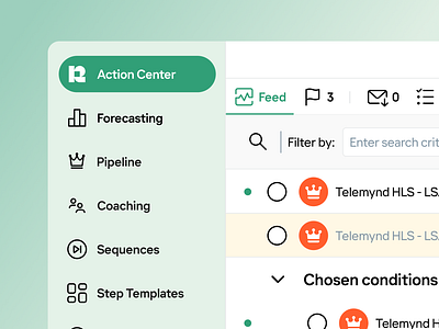 Action Center of Revenue Grid crm feed forecast opportunity ui ux