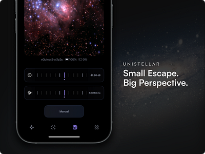 A small escape with a big perspective app appdesign apple application controls darkmode designinspiration interfacedesign ios iphone madeonfigma minimal mobile mobile app phone remote settings ui