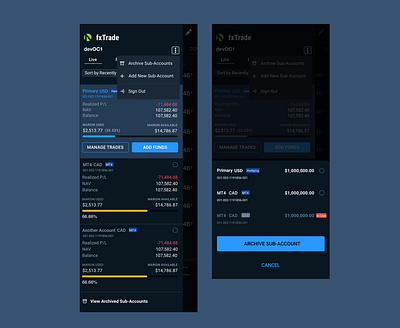 Account details sidebar for trading app android bottom sheet dark dark mode design finance ios native mobile app sidebar trading ui