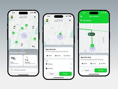 RideWay – Ride in Progress Screen eco friendly app green ux ios app live navigation mobile app mobility app mobility solution modern transport ride share ride sharing ride sharing app design ride tracking smart mobility app transportation app ui ux design urban transport