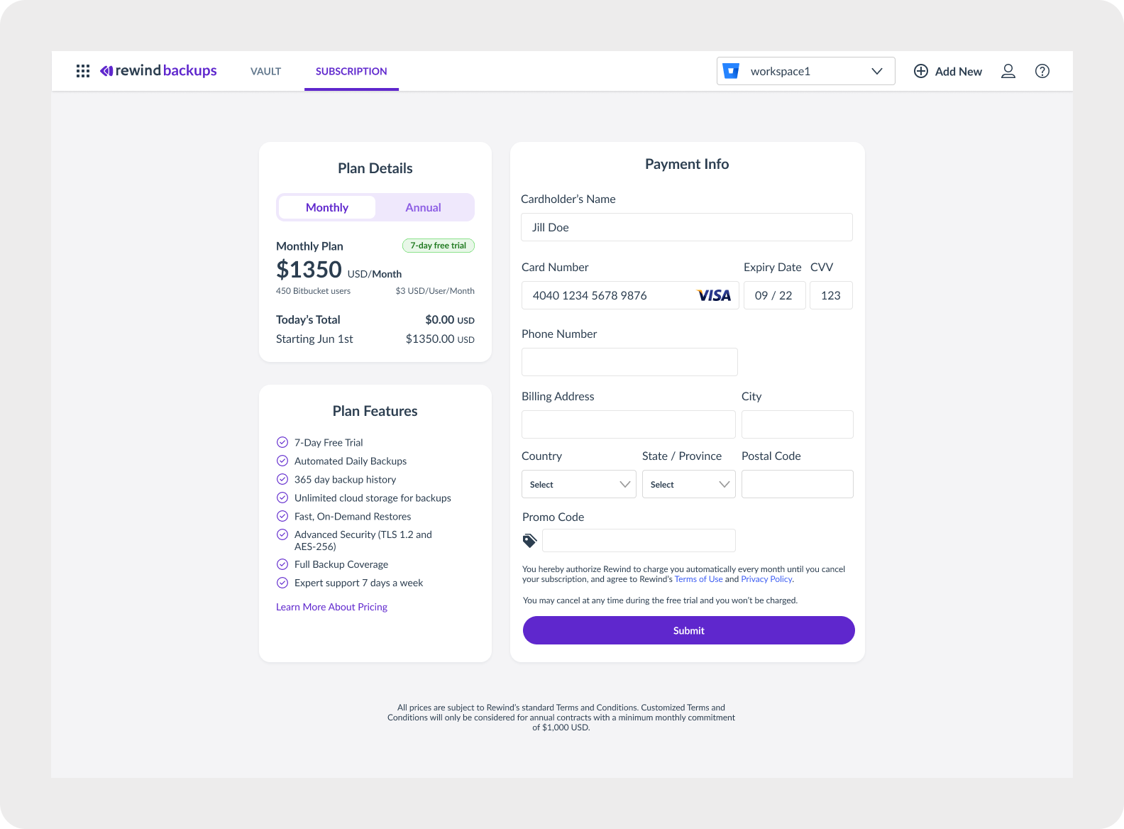 Payment screen with plan details desktop payment details plan details ui