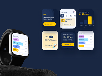 Smart Baby Care Tracker for Apple Watch analytics app applewatch baby babymonitor branding design illustration monitor ui ux watch watchos