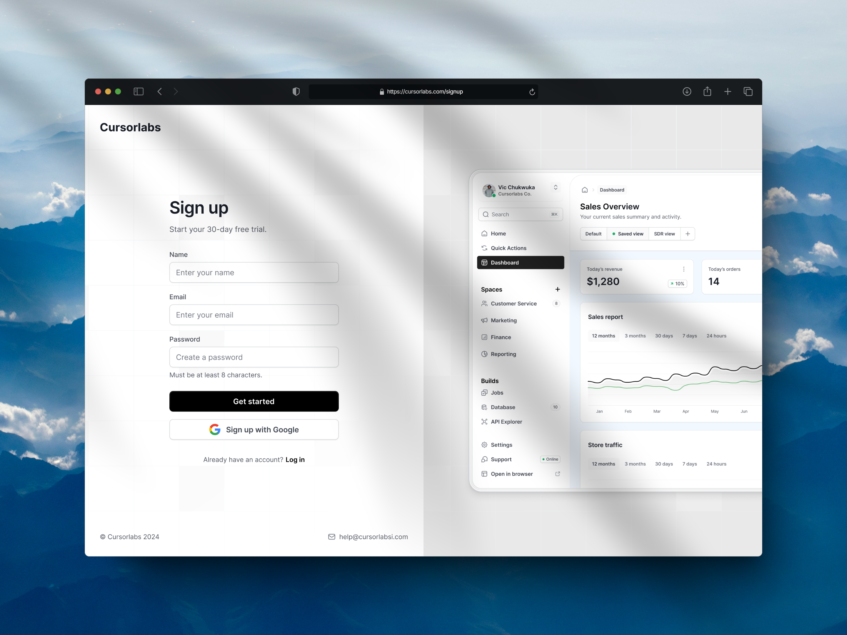 Sign up page design for Cursorlabs Co. dashboard design design process saas ui ux ux design web website