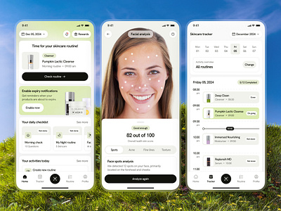 Iddle - Skincare Routine Tracker App analyze app calendar clean face scan mobile mobile app modern neat plan reminder routine skin skincare skincare analyze skincare app skincare mobile app skincare reminder tracker ui design