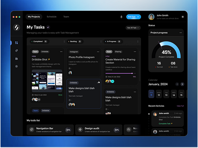 Task management web app design admin branding dark mode dashboard product design project project management project manager saas task task management ui uidesign ux design