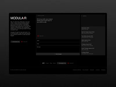 Modular - Portfolio Site bento branding dark mode design futuristic modular personal portfolio ui website