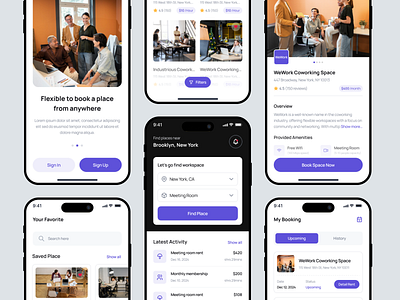 Co-Working Space Booking Service app app design b2b platform booking coworkers coworking space interface job management minimal open space personal assistant recruting saas schedule startup ui ux virtual meeting work work place