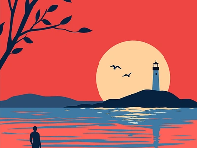 Sunset Island island landscape lighthouse lonely sunset vector