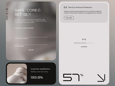 Safe Core Login and Test Interface for Antivirus Protection clean design client portal customer satisfaction cyber protection data security digital security futuristic interface interactive ui loading screen minimalistic ui modern design protection software secure login software design software interface system interface technology branding test feature ui design user experience