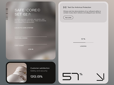 Safe Core Login and Test Interface for Antivirus Protection clean design client portal customer satisfaction cyber protection data security digital security futuristic interface interactive ui loading screen minimalistic ui modern design protection software secure login software design software interface system interface technology branding test feature ui design user experience