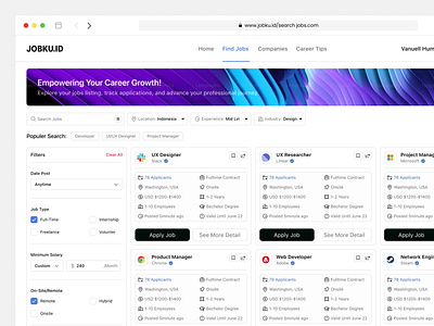JOBKU.ID - Job Finder Dashboard clean cool dashboard design jobfinder jobfinder dashboard productdesign ui uisupply uiux ux webapp