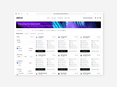 JOBKU.ID - Job Finder Dashboard clean cool dashboard design jobfinder jobfinder dashboard productdesign ui uisupply uiux ux webapp