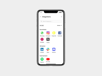 Daily UI Challenge # 79 - App Integrations android app integrations branding daily challenge daily ui daily ui challenge 79 discord dribbble facebook figma figma design illustration instagram iphone linkedin slack snapchat ui uiux youtube